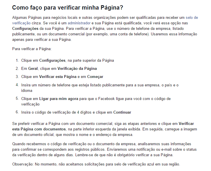 Verificar página no Facebook